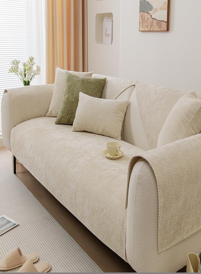 vctops Farmhouse Plaid Chenille Couch Sofa Cover Super Soft Plush Sectional Couch Covers Anti-Slip Solid Sofa Slipcover for Dogs, Children, Pets Furniture Protector (Beige,28"x28") - Image 3
