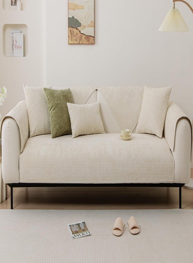 vctops Farmhouse Plaid Chenille Couch Sofa Cover Super Soft Plush Sectional Couch Covers Anti-Slip Solid Sofa Slipcover for Dogs, Children, Pets Furniture Protector (Beige,28"x28") - Image 2