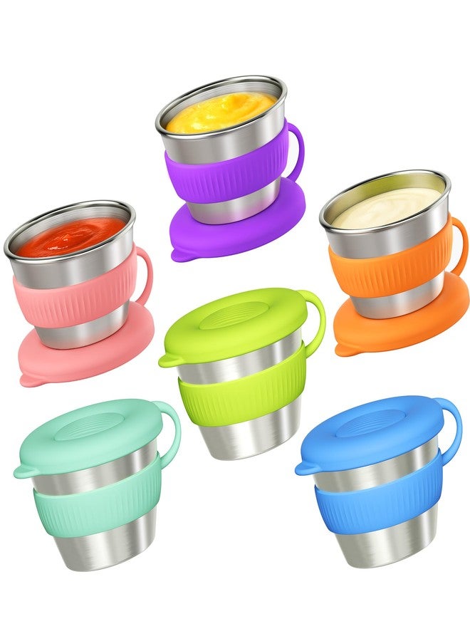 Omilly 6 Pack 2.4oz Stainless Steel Salad Dressing Containers with Leakproof Silicone Lids & Lanyard - Reusable Sauce Cups for Lunch Boxes, Picnics, Travel - Airtight Seal, Dishwasher Safe - Image 1