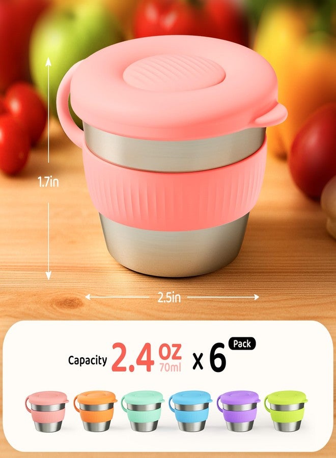 Omilly 6 Pack 2.4oz Stainless Steel Salad Dressing Containers with Leakproof Silicone Lids & Lanyard - Reusable Sauce Cups for Lunch Boxes, Picnics, Travel - Airtight Seal, Dishwasher Safe - Image 2