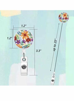 Y&D Retractable ID Badge Holder Reel with Clip, Flowers Name Reels Card for Office Worker Teacher Doctor Nurse (3 Pack Flower)  - Image 2