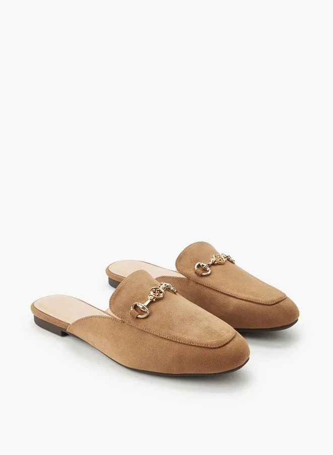 Women Horsebit Detail Suede Slip-On Mules