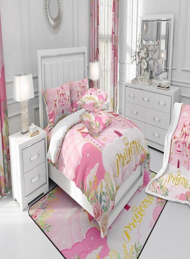Man Fei Manfei Princess Twin Bedding Sets for Girls,Pink Castle Dreamy Comforter Cover Kids Bedroom Decor,Flowers Bed Set,Fairy Tale Theme Duvet Cover Cute Blanket,Gifts for Girl,No Comforter - Image 5