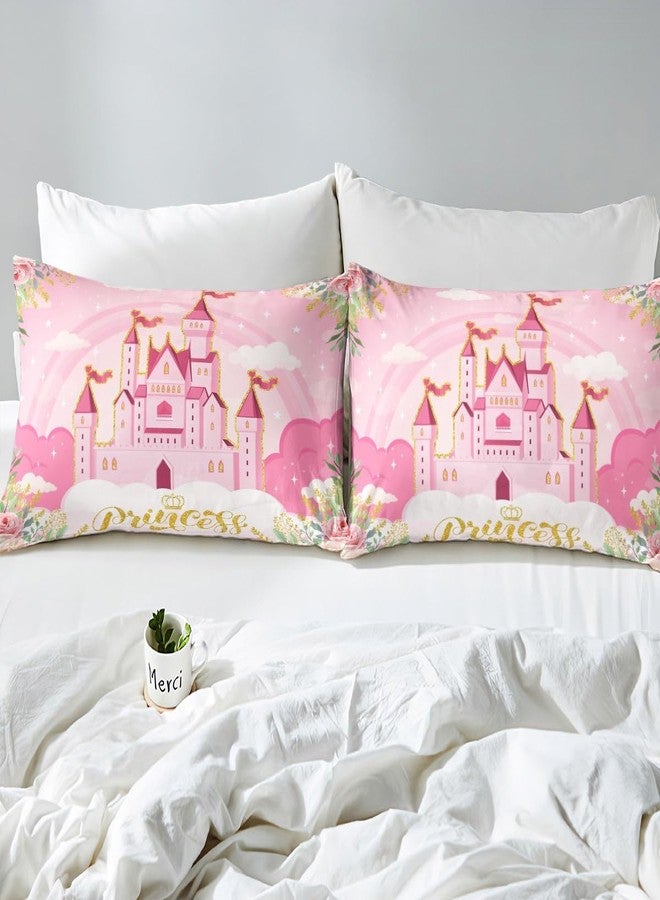 Man Fei Manfei Princess Twin Bedding Sets for Girls,Pink Castle Dreamy Comforter Cover Kids Bedroom Decor,Flowers Bed Set,Fairy Tale Theme Duvet Cover Cute Blanket,Gifts for Girl,No Comforter - Image 4