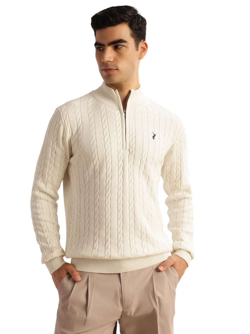 Thomas Scott Men's | Regular Fit | Long Sleeves | Mock Collar | 100% Cotton | Dry Clean | Cable Knit | Knitted | Pullover Sweater (TSFK27_White_L) - Image 1