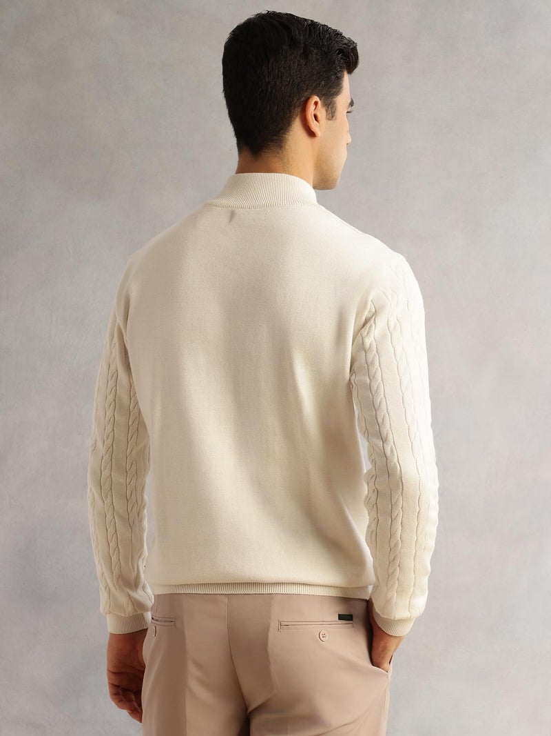 Thomas Scott Men's | Regular Fit | Long Sleeves | Mock Collar | 100% Cotton | Dry Clean | Cable Knit | Knitted | Pullover Sweater (TSFK27_White_L) - Image 4