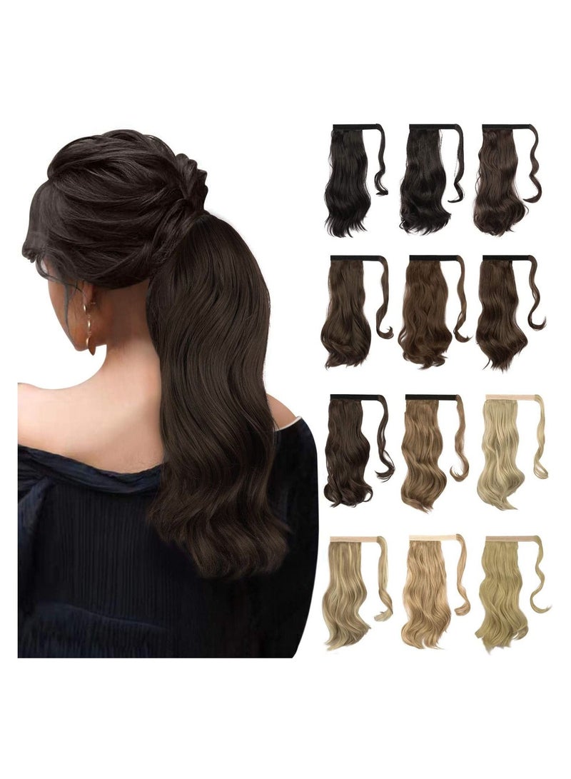 Estelle Curly Ponytail Extension 15 Inch Heat Resistant Synthetic Natural Wavy Hairpiece Wrap Around Pony Tail Hair Extensions for Women Chocolate Brown Curly - Image 2