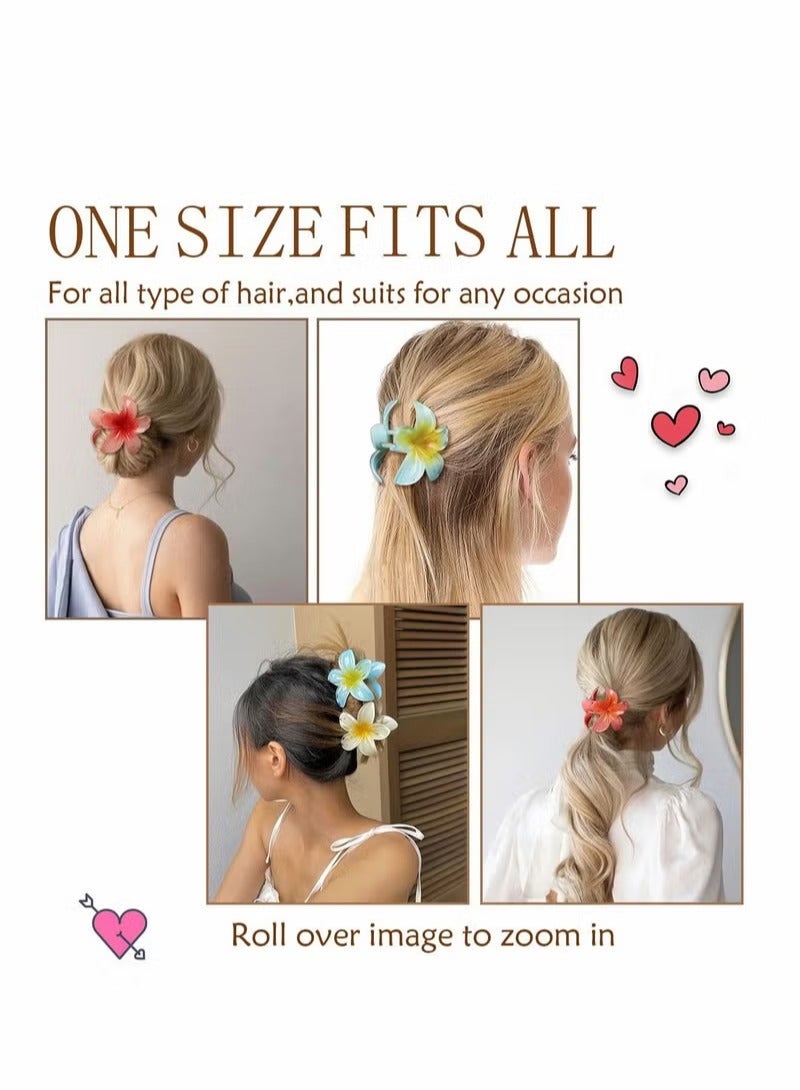 مشبك شعر على شكل زهرة، 6 قطع من مشابك مخالب بلوميريا هاواي، غير لامعة غير قابلة للانزلاق، مشبك شعر لطيف لحفلات الزفاف ووصيفات العروس للشعر السميك الرقيق - Image 2
