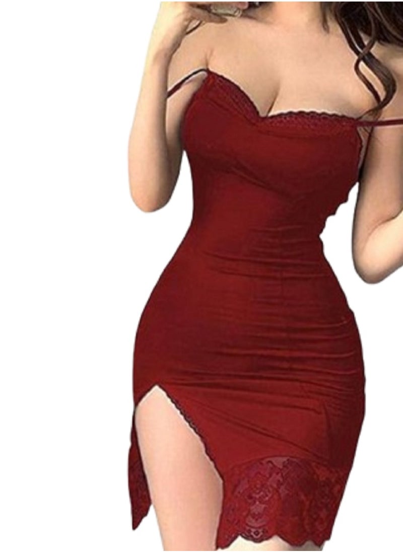 MANIKAN - Elegant short nightgown for women, with a side slit and lace on the edges - Image 1