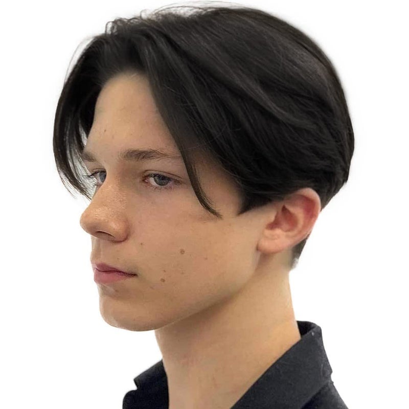 Kaneles Mens Short Black Straight Wigs Natural Middle Part Synthetic Hair Daily Cosplay Costume Fluffy WigBlack