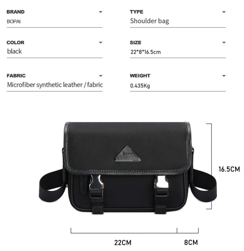 Bopai  Unisex Sling Bag Compact Crossbody Chest Bag with Hidden Pocket Waterproof Side Bag for Men and Women Business Travel Commute, BO-SL231, Black  | Best Price UAE