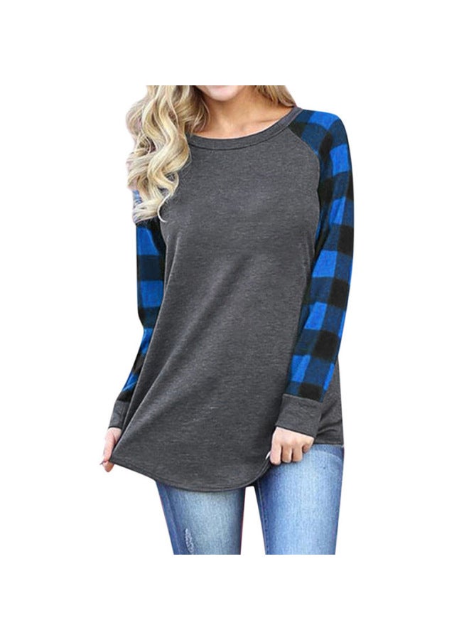 Women's Checkered Base Coat Crew Neck Shoulder Long Sleeve T-shirt Women's Direct