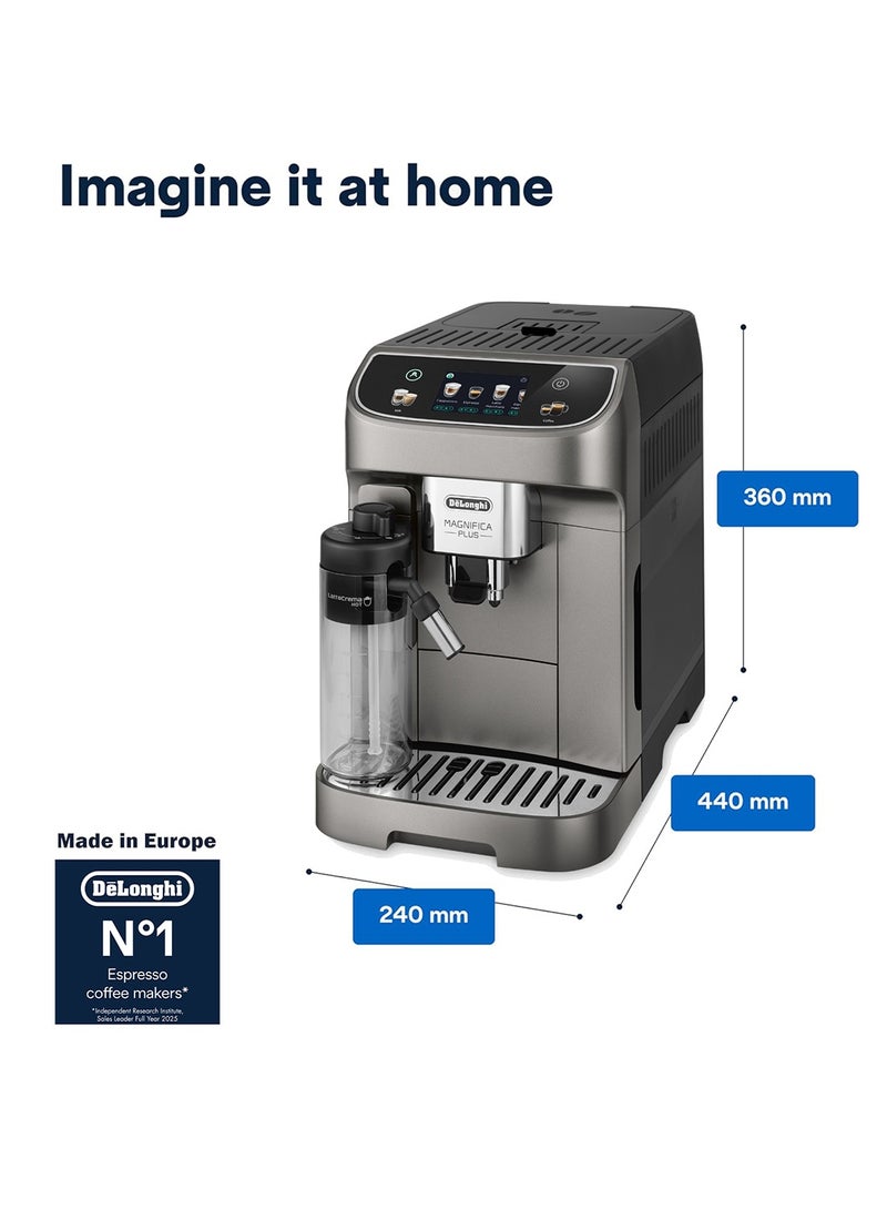 De'Longhi Coffee Machine MAGNIFICA PLUS Fully Automatic Espresso Machine with 20+ Hot & Iced Beverages Colour Touch Display 13 Grinder Settings Latte Crema Twin Shot ECAM320.70.TB Titanium Black (Made in Europe) 1.9 L 1450 W ECAM320.70.TB Titanium Black - Image 2