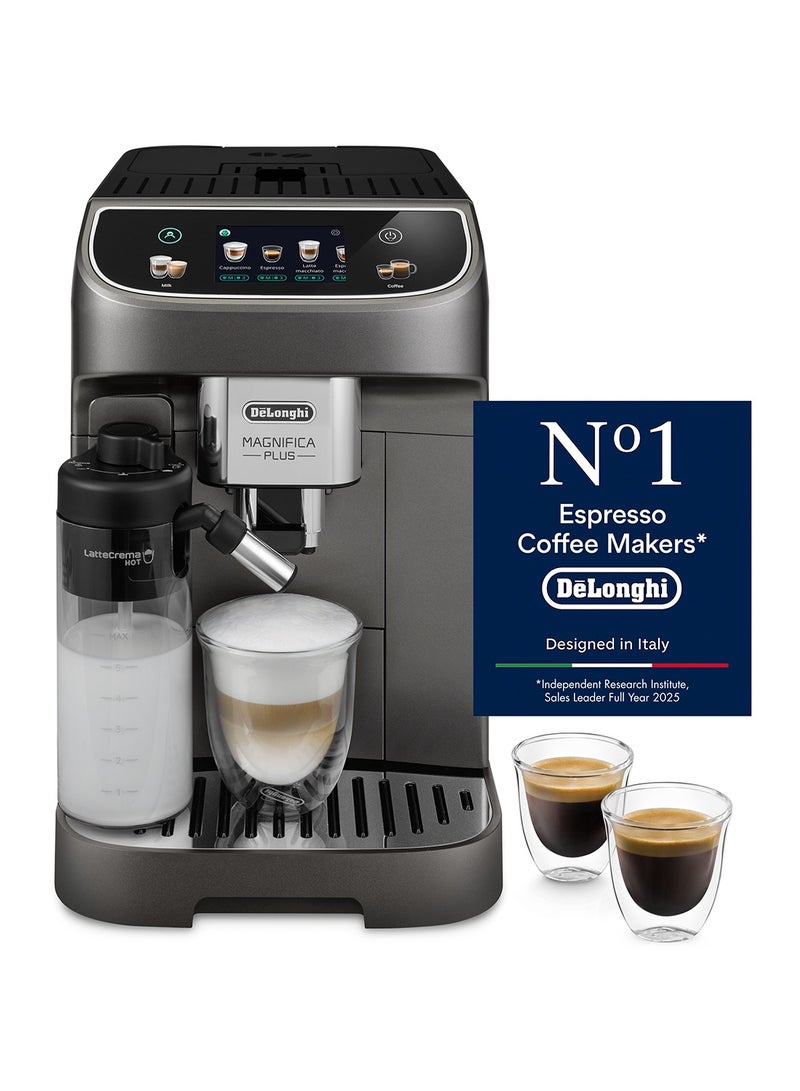 De'Longhi Coffee Machine MAGNIFICA PLUS Fully Automatic Espresso Machine with 20+ Hot & Iced Beverages Colour Touch Display 13 Grinder Settings Latte Crema Twin Shot ECAM320.70.TB Titanium Black (Made in Europe) 1.9 L 1450 W ECAM320.70.TB Titanium Black - Image 1