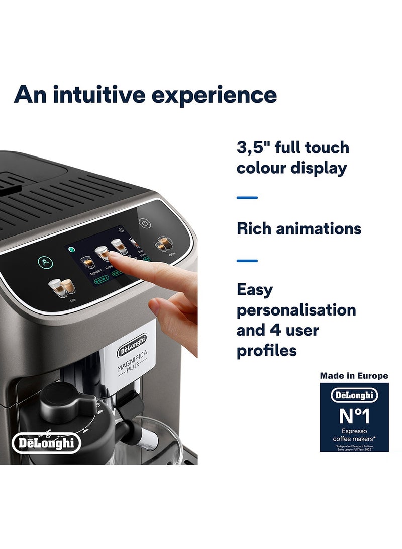 De'Longhi Coffee Machine MAGNIFICA PLUS Fully Automatic Espresso Machine with 20+ Hot & Iced Beverages Colour Touch Display 13 Grinder Settings Latte Crema Twin Shot ECAM320.70.TB Titanium Black (Made in Europe) 1.9 L 1450 W ECAM320.70.TB Titanium Black - Image 4