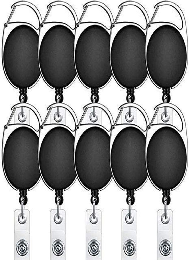 RangTeq Retractable Oval Badge with Key Chain ID Holder (Black), Pack of 10