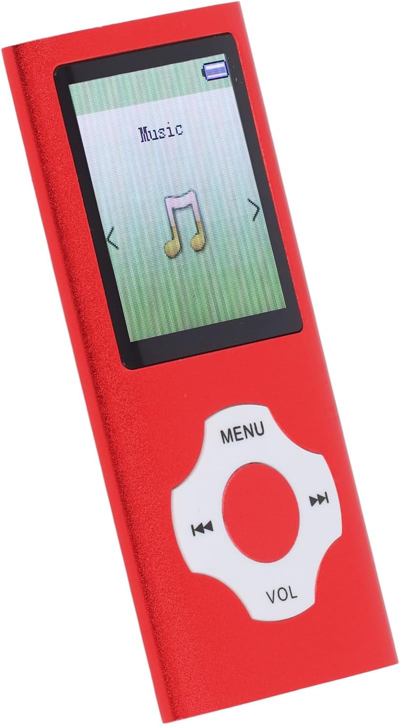 تصميم مدمج مطور مشغل MP3 من Zunate، مشغل موسيقى MP4 بسعة 64 جيجابايت مع مكبر صوت HiFi وشاشة ملونة بحجم 1.8 بوصة، يدعم تخزينًا قابلًا للتوسيع حتى 128 جيجابايت للكتب الصوتية ومقاطع الفيديو (أحمر) - Image 3