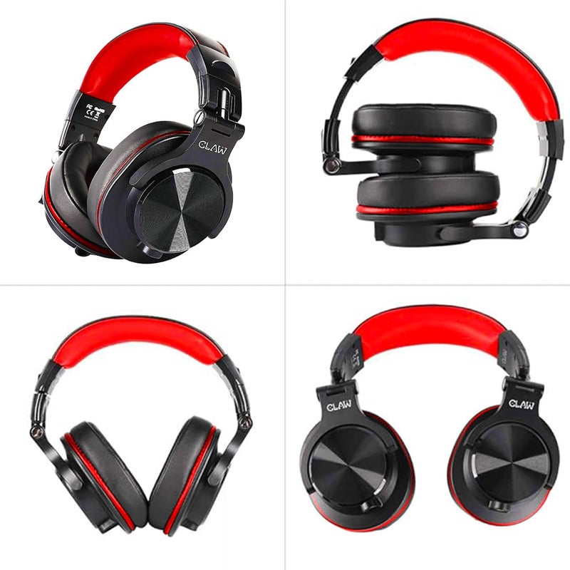 CLAW SM50 PRO Professional Studio Monitoring DJ Wired Headphone with Protein Leather Cushions | 2 Detachable Cables (2.8m Coiled & 1.2m Straight Cable with Mic and in Line Control) Black and Red - Image 2