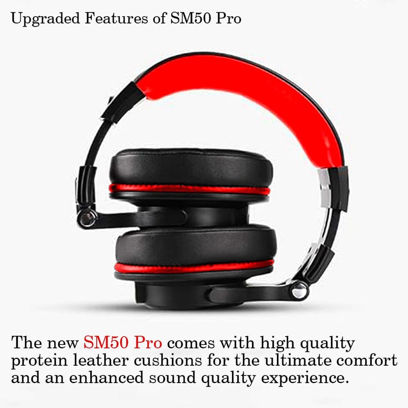CLAW SM50 PRO Professional Studio Monitoring DJ Wired Headphone with Protein Leather Cushions | 2 Detachable Cables (2.8m Coiled & 1.2m Straight Cable with Mic and in Line Control) Black and Red - Image 4
