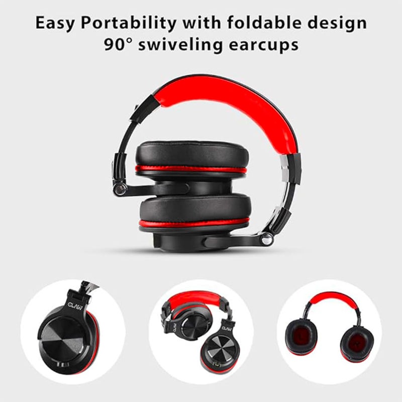CLAW SM50 PRO Professional Studio Monitoring DJ Wired Headphone with Protein Leather Cushions | 2 Detachable Cables (2.8m Coiled & 1.2m Straight Cable with Mic and in Line Control) Black and Red - Image 3