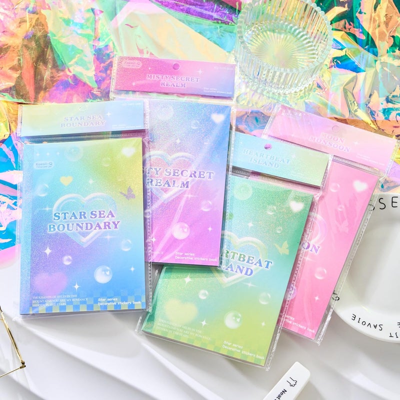 DEOXY Pack of 4 Book,Decorative Wax Wedding Envelopes Card Sticker Paper Book Meteor Star Language Series ins Style Love Plaid Pattern Mobile Phone - Image 4