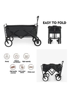 HOPHOP Foldable Utility Wagon Cart Trolley Utility Grocery Wagon for Camping Shopping (Black)  - Image 2