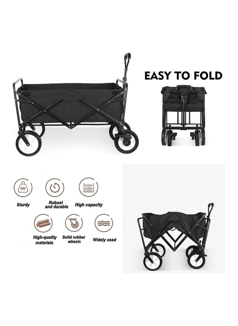 Foldable Utility Wagon Cart Trolley Utility Grocery Wagon for Camping Shopping (Black)