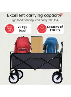 HOPHOP Foldable Utility Wagon Cart Trolley Utility Grocery Wagon for Camping Shopping (Black)  - Image 5