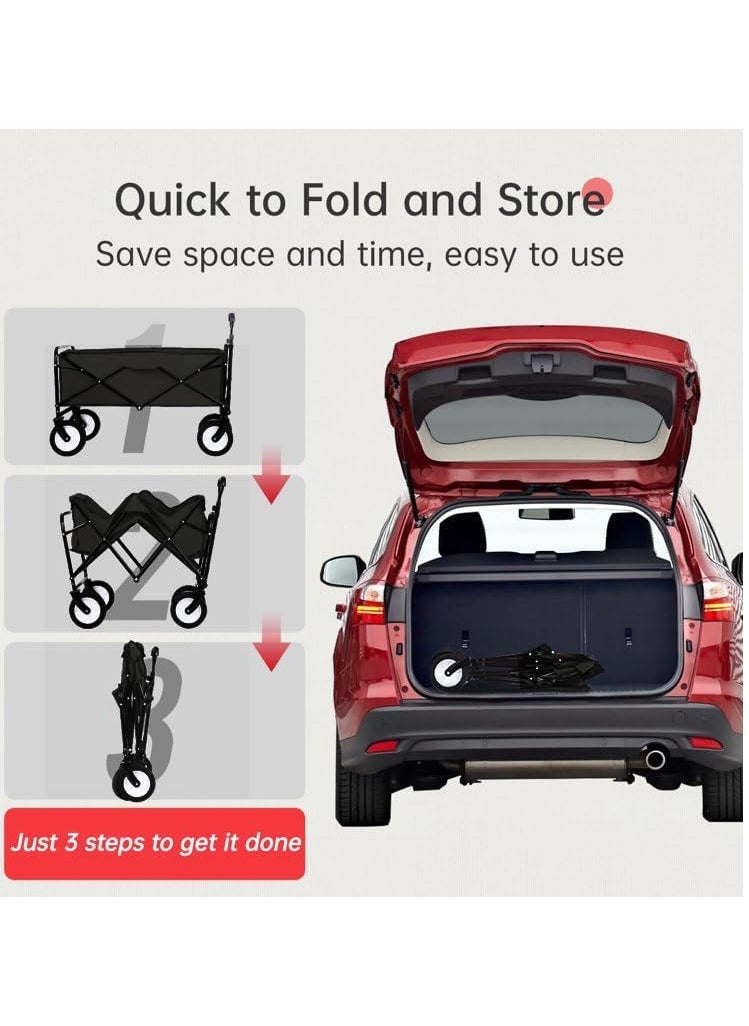 Foldable Utility Wagon Cart Trolley Utility Grocery Wagon for Camping Shopping (Black)