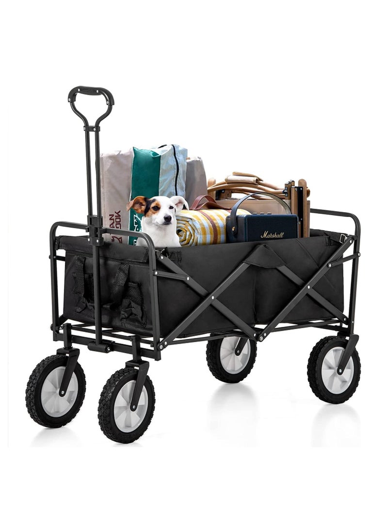 Foldable Utility Wagon Cart Trolley Utility Grocery Wagon for Camping Shopping (Black)