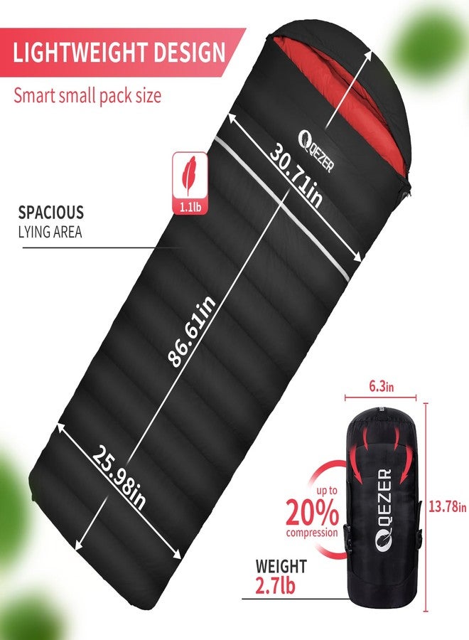 QEZER Down Sleeping Bag for Adults 600 Fill Power Down Sleeping Bag Cold Weather Ultralight Sleeping Bag with Compression Sack for Backpacking, Camping, Hiking (500g Down Filling-Black-Right Zip) - Image 2