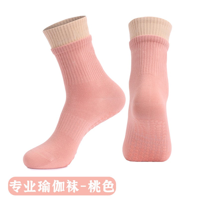 Generic Strap Yoga Socks Non-slip Professional Womens Medium Pilates Socks Short Towel Bottom Fitness Sports Floor Socks X75 peach [double socks, Pilates yoga socks]]
