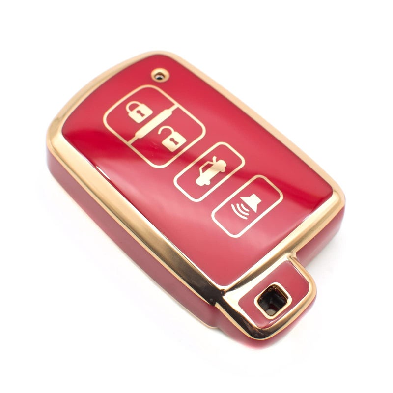 FEYOUN Key Fob Cover Compatible with Toyota Avalon Camry Corolla RAV4 Sequoia Highlander 4Runner Smart 4 Buttons TPU Remote Keyless Key Fob Case Protection Shell Accessories Red