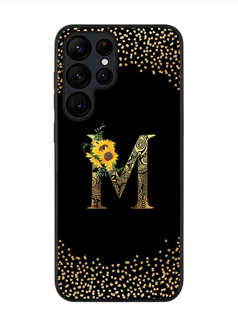 Rugged Black edge case for Samsung Galaxy S23 Ultra 5G, Soft Phone case Custom Monogram Initial Letter Mandala Floral Pattern Alphabet- M (Black)