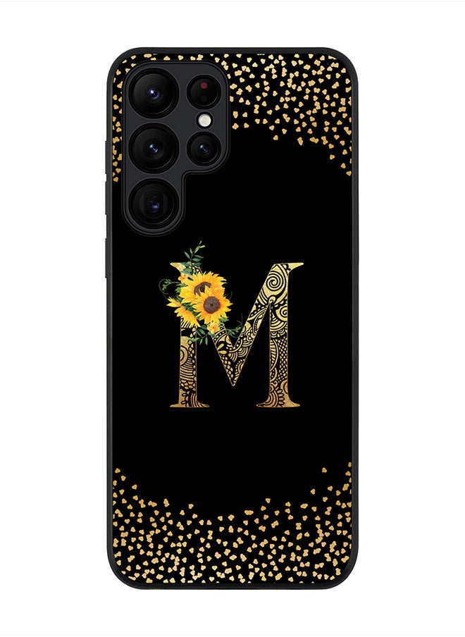 Rugged Black edge case for Samsung Galaxy S23 Ultra 5G, Soft Phone case Custom Monogram Initial Letter Mandala Floral Pattern Alphabet- M (Black)