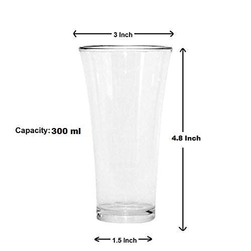 AWICKTIK Beverage Plastic Transparent Water Glass Set ABS Poly Carbonate UnbreakableClear Plastic GlassPlastic Design Stylish GlassJuice GlassBeer GlassWine 300 ML Set of 12 - Image 2