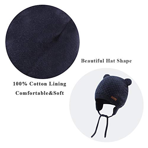 XIAOHAWANG Warm Baby Hat Cute Bear Toddler Earflap Beanie for Fall Winter (6-12 Months, A-Navy) - Image 5