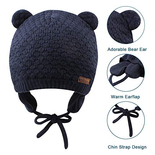 XIAOHAWANG Warm Baby Hat Cute Bear Toddler Earflap Beanie for Fall Winter (6-12 Months, A-Navy) - Image 4