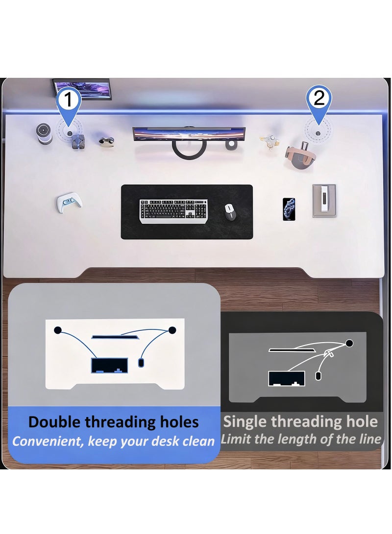 YY-ريشير كتابة مكتب الدراسة مع برج الكمبيوتر، مكتب الألعاب مع ثقوب الأسلاك لمكتب غرفة النوم المنزلية - Image 3
