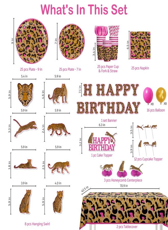 cocomigo 193pcs Cheetah Birthday Decorations Tableware Set, Serves 25 Guests, Cheetah Print Birthday Decorations includes 300 gsm Plates, Balloons, Tablecloths, etc, for Leopard Theme Party Supplies - Image 2