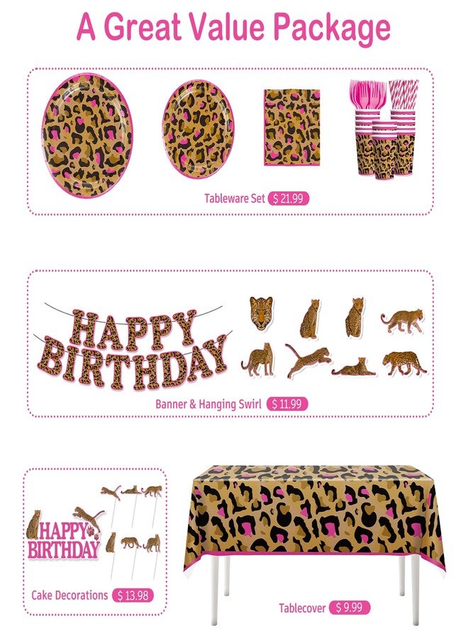 cocomigo 193pcs Cheetah Birthday Decorations Tableware Set, Serves 25 Guests, Cheetah Print Birthday Decorations includes 300 gsm Plates, Balloons, Tablecloths, etc, for Leopard Theme Party Supplies - Image 3