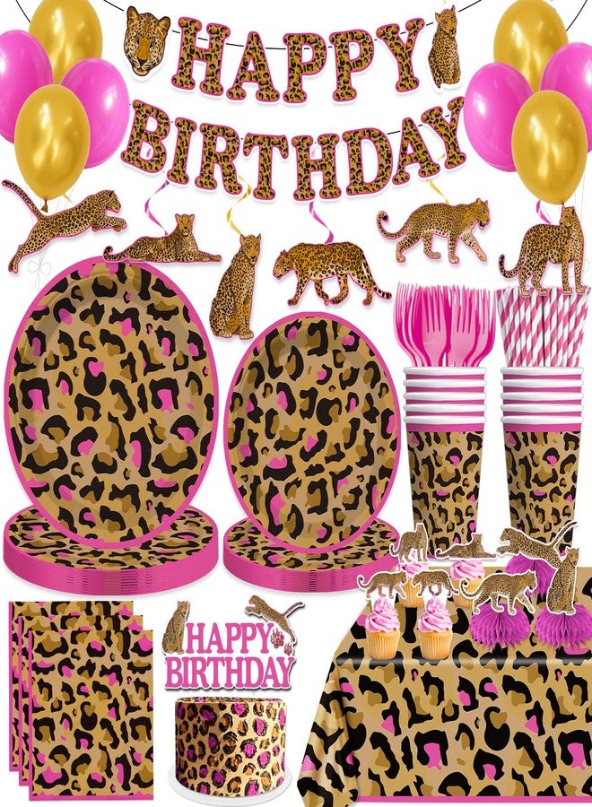 cocomigo 193pcs Cheetah Birthday Decorations Tableware Set, Serves 25 Guests, Cheetah Print Birthday Decorations includes 300 gsm Plates, Balloons, Tablecloths, etc, for Leopard Theme Party Supplies - Image 1