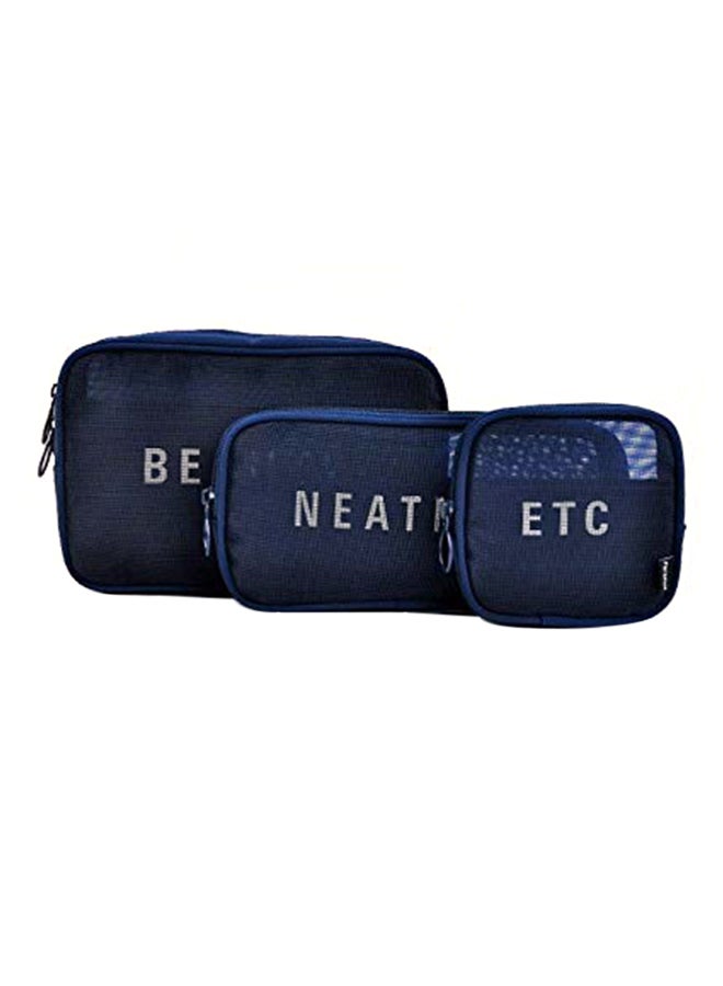 3-Piece Portable Travel Toiletry Cosmetic Makeup Organizer Pouch Blue