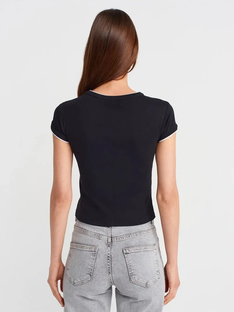 ديلفين Dilvin Women's Slim Fit Cotton Crop T-Shirt