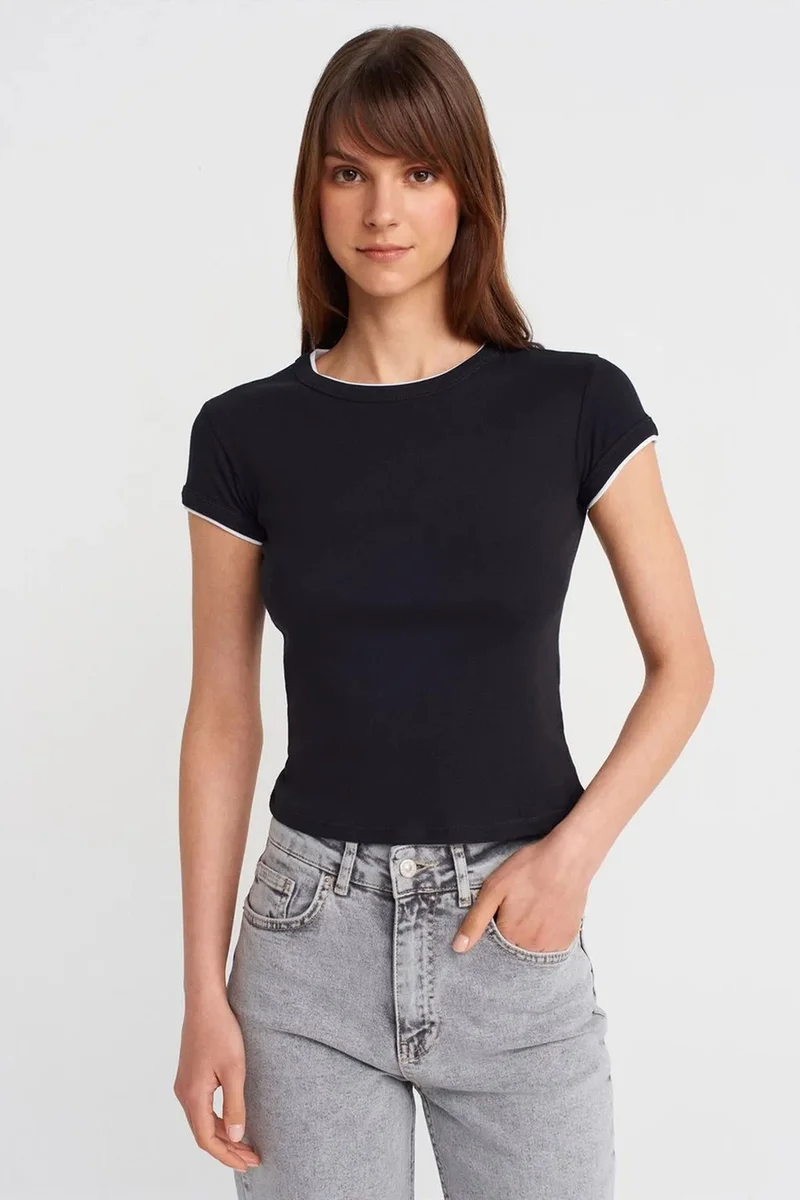 Dilvin Black DILVIN Women's Slim Fit Cotton Crop T-Shirt for Women | Best Price UAE
