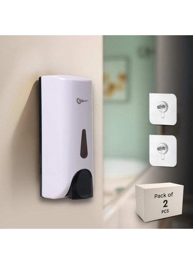 ROBUSTT موزع سائل صابون يدوي مثبت على الحائط - أبيض (300 مل، عبوة من 2) - مع خطافات لاصقة | مقاوم للتسرب، نافذة شفافة، تركيب سهل - مثالي للحمام، المطبخ، الفنادق، المكاتب - Image 1