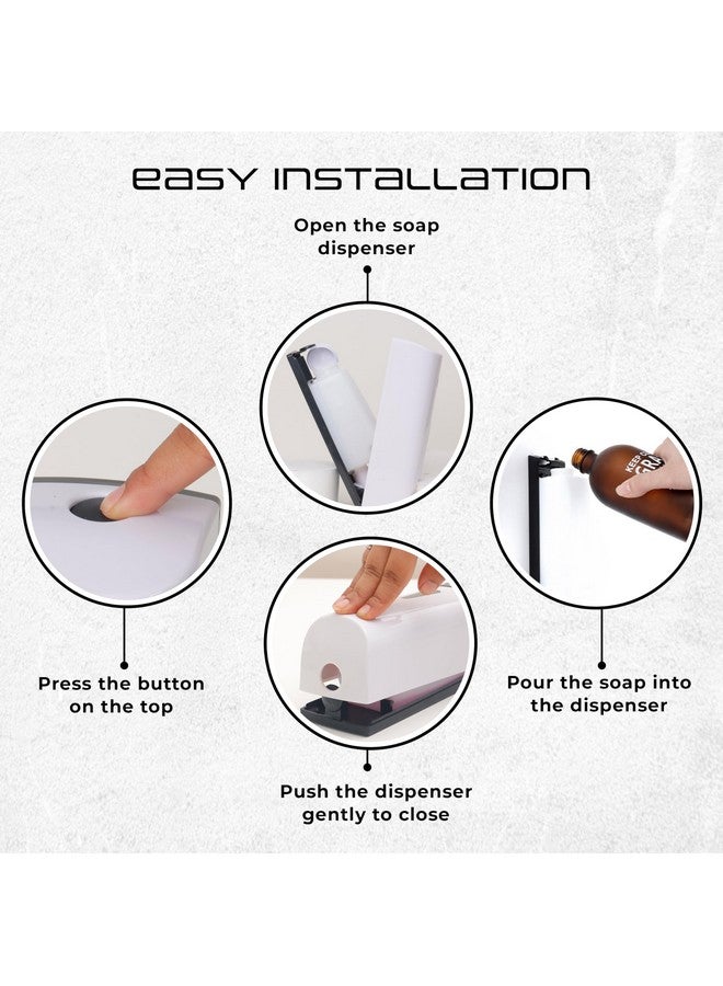 ROBUSTT موزع سائل صابون يدوي مثبت على الحائط - أبيض (300 مل، عبوة من 2) - مع خطافات لاصقة | مقاوم للتسرب، نافذة شفافة، تركيب سهل - مثالي للحمام، المطبخ، الفنادق، المكاتب - Image 3