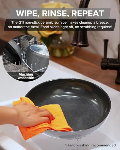 Nuwave Healthy G11-Pots and Pans Set Non Stick, 9H Near-Diamond Hardness Scratch-Resistant, Works on All Stovetops, PFAS Free, with Frying Pans, Saucepans & Glass Lids, Stay-Cool Handles, Cool Gray - Image 4