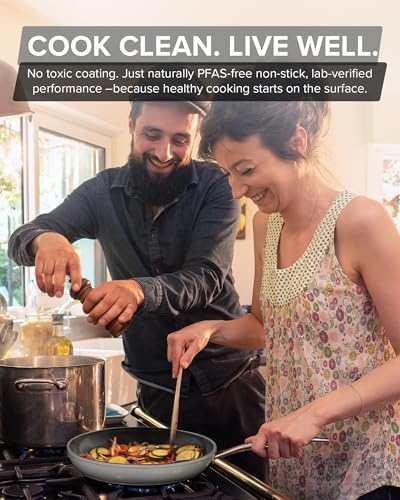 Nuwave Healthy G11-Pots and Pans Set Non Stick, 9H Near-Diamond Hardness Scratch-Resistant, Works on All Stovetops, PFAS Free, with Frying Pans, Saucepans & Glass Lids, Stay-Cool Handles, Cool Gray - Image 3