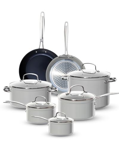 Nuwave Healthy G11-Pots and Pans Set Non Stick, 9H Near-Diamond Hardness Scratch-Resistant, Works on All Stovetops, PFAS Free, with Frying Pans, Saucepans & Glass Lids, Stay-Cool Handles, Cool Gray - Image 5